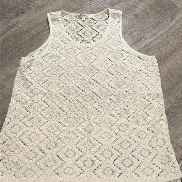 Laffaire Tops - Laffaire Cream Crochet Tank Top with Rounded Neckline